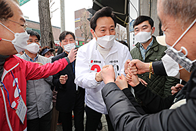 오세훈 서울시장 후보, 용문시장사거리 유세